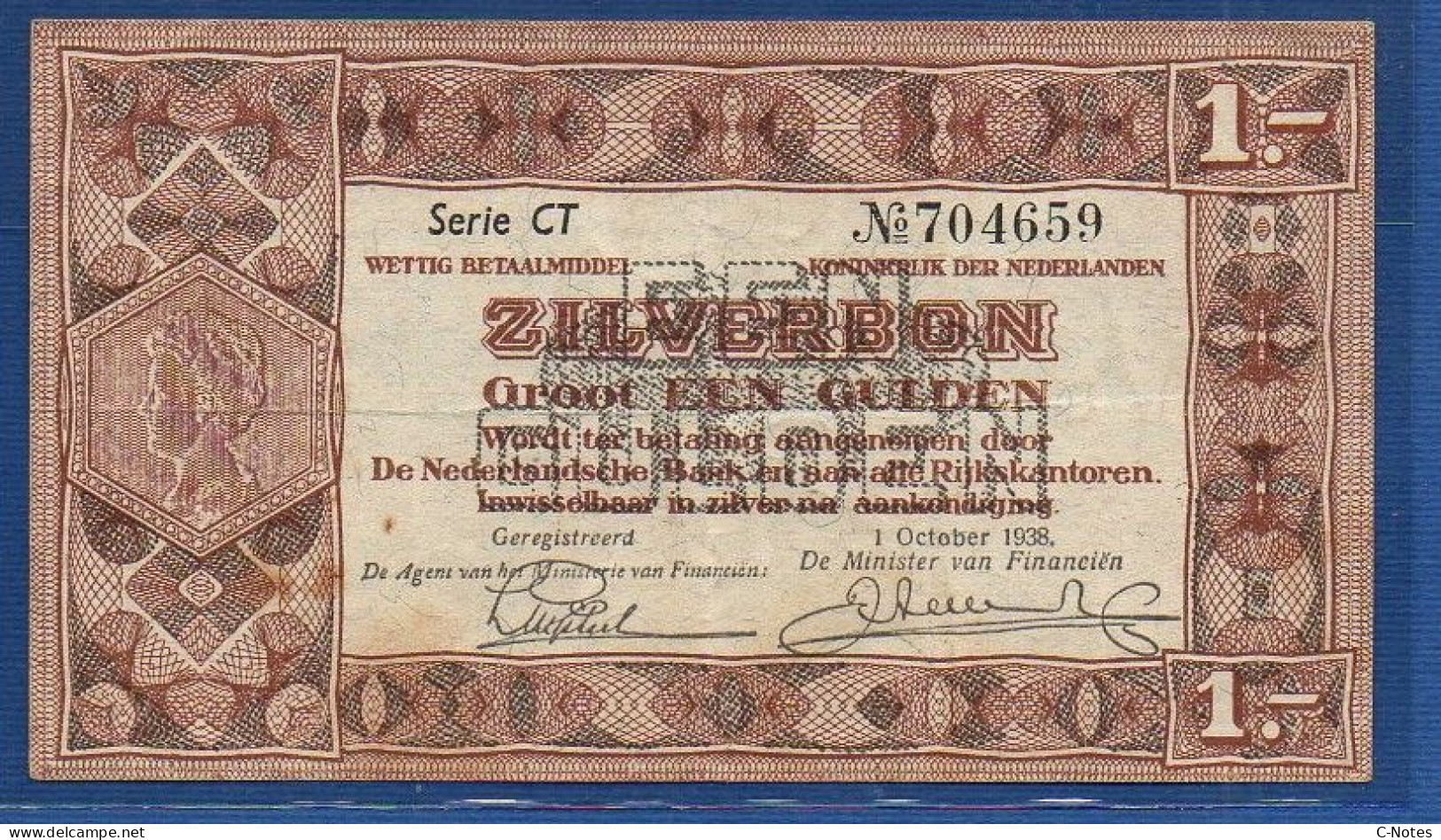 NETHERLANDS  - P.61 – 1 Gulden 1943  AVF, S/n CT 704659 - 1 Florín Holandés (gulden)