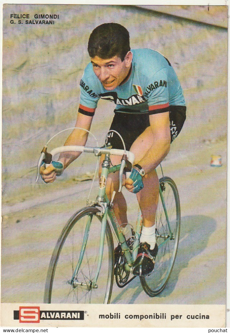 GU Nw - COUREUR CYCLISTE ITALIEN - FELICE GIMONDI - CARTE PUBLICITAIRE SALVARANI - 2 SCANS - Wielrennen