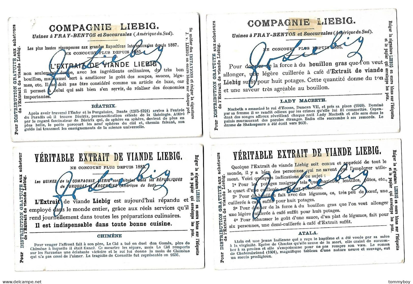 S 835, Liebig 6 Cards, Héroines De Tragédies Célèbres (stickers On Backs) (ref B22) - Liebig