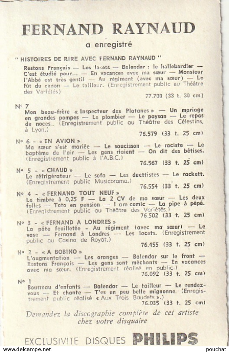 GU Nw - PORTRAIT FERNAND RAYNAUD , ARTISTE - PHOTO AUBERT, PHILIPS - 2 SCANS - Entertainers