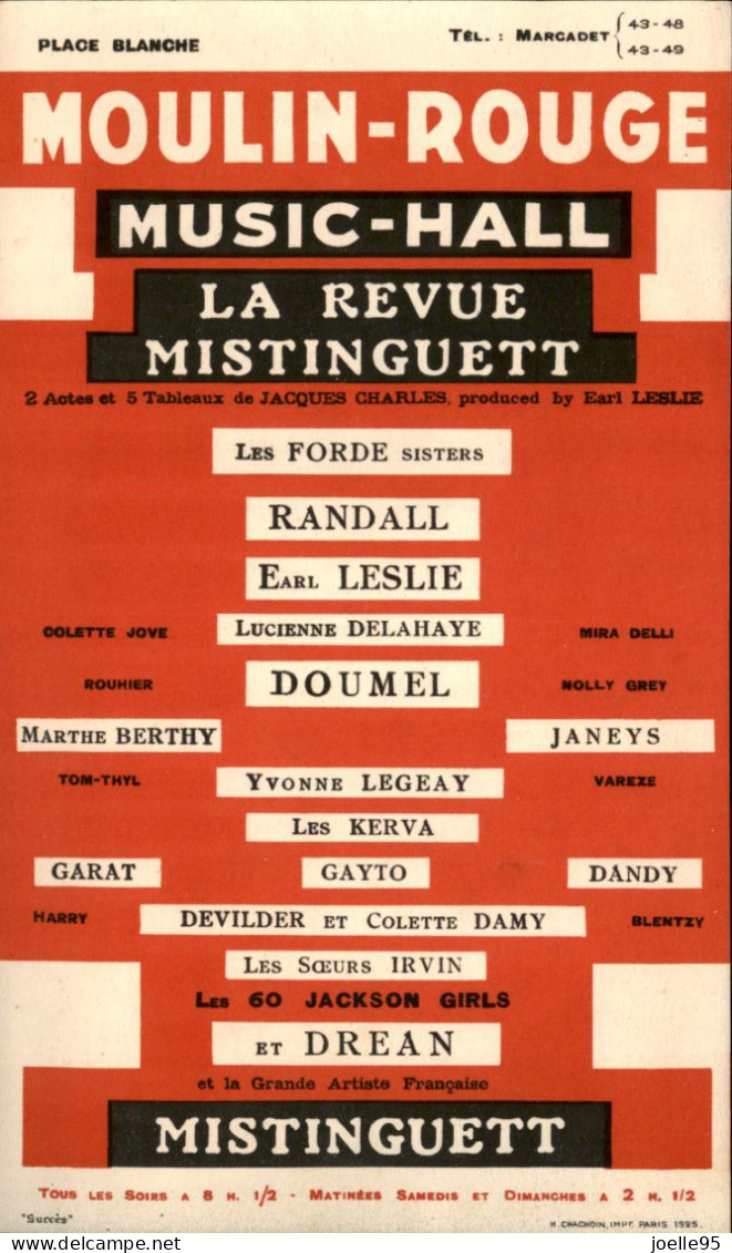 France - Moulin Rouge - Music-Hall - La Revue Mistinguett - 1924 - Manifesti