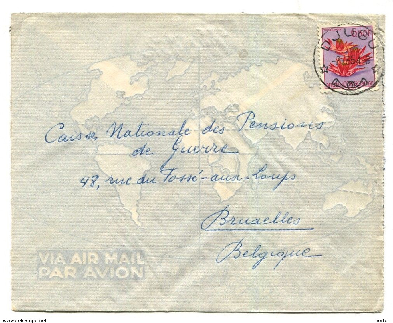 Congo Djugu Oblit. Keach 8A2 Sur C.O.B. 317 Sur Lettre Vers Bruxelles Le 02/03/1954 - Storia Postale