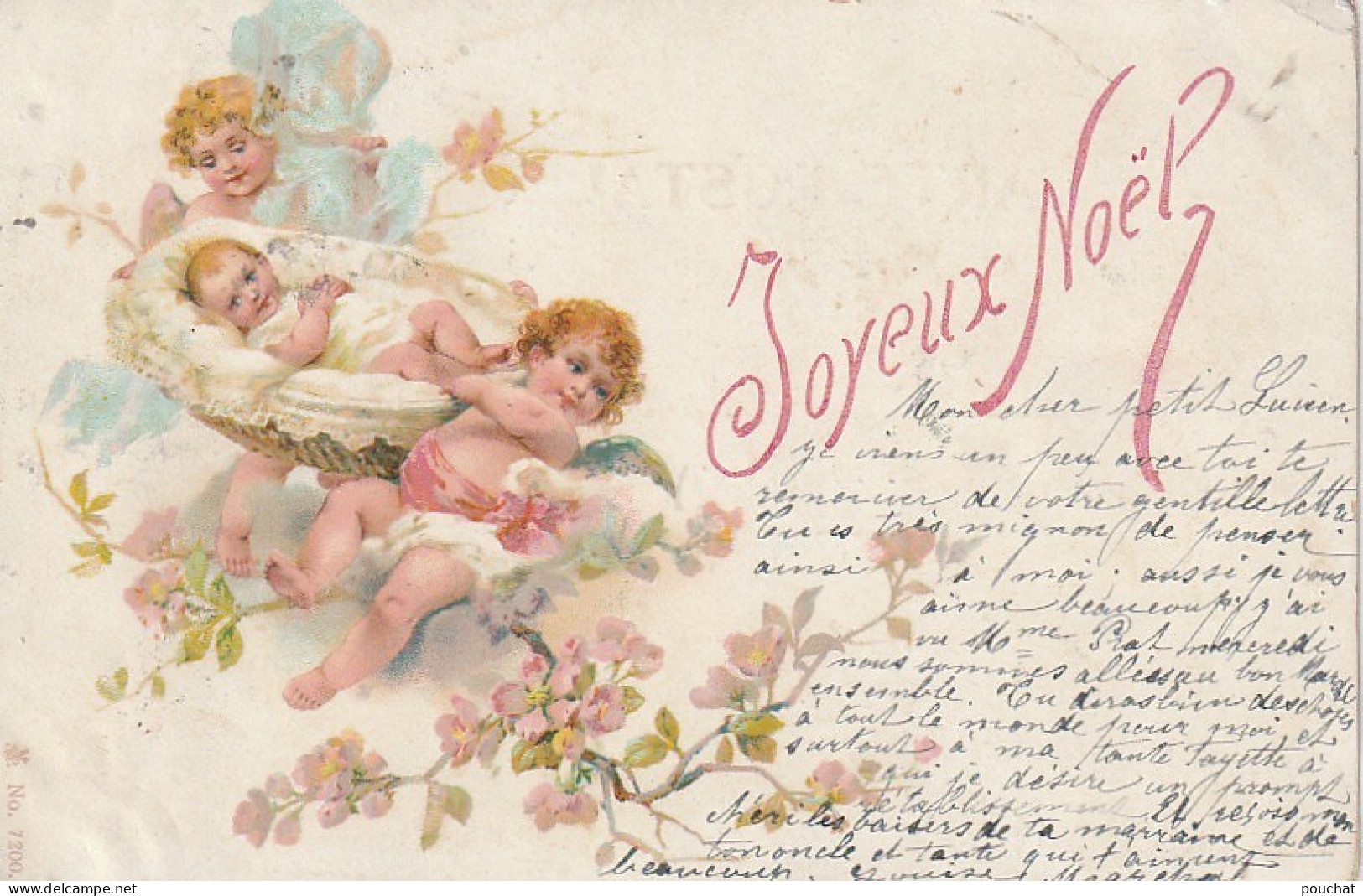 GU Nw - " JOYEUX NOEL " - BEBE DANS COUFFIN AVEC CHERUBINS - DECOR FLORAL - 2 SCANS - Altri & Non Classificati