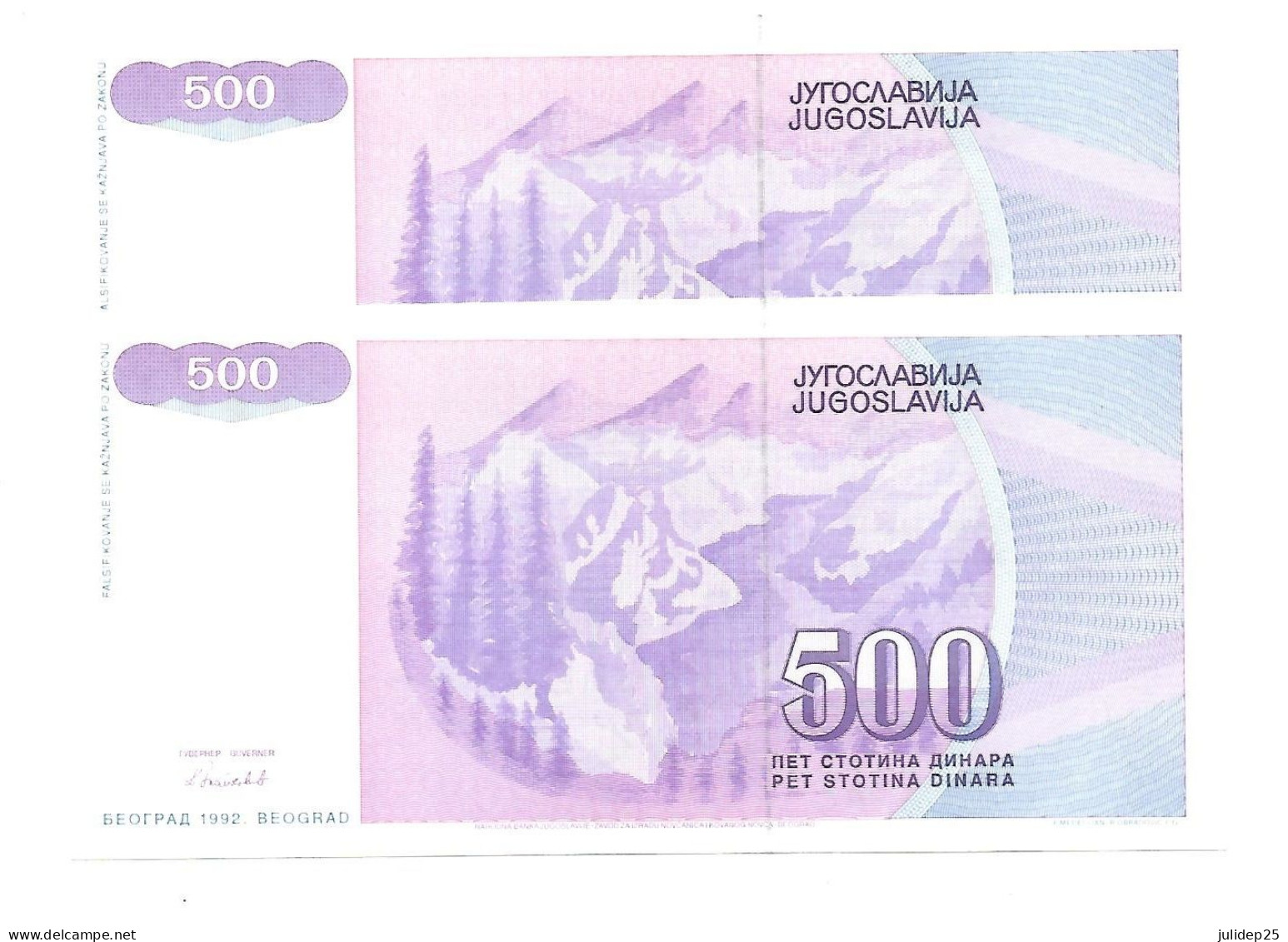 Yougoslavie Yugoslavia 500 Dinara 1992 UNC / NEUF - 2 Consecutive - Yugoslavia