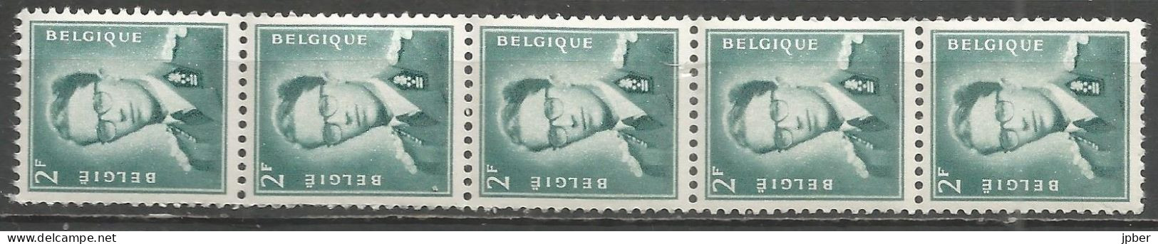 Belgique - Baudouin "Lunettes" Bande 5 Timbres Avec N° 035 Au Verso - N° R38 - Coil Stamps