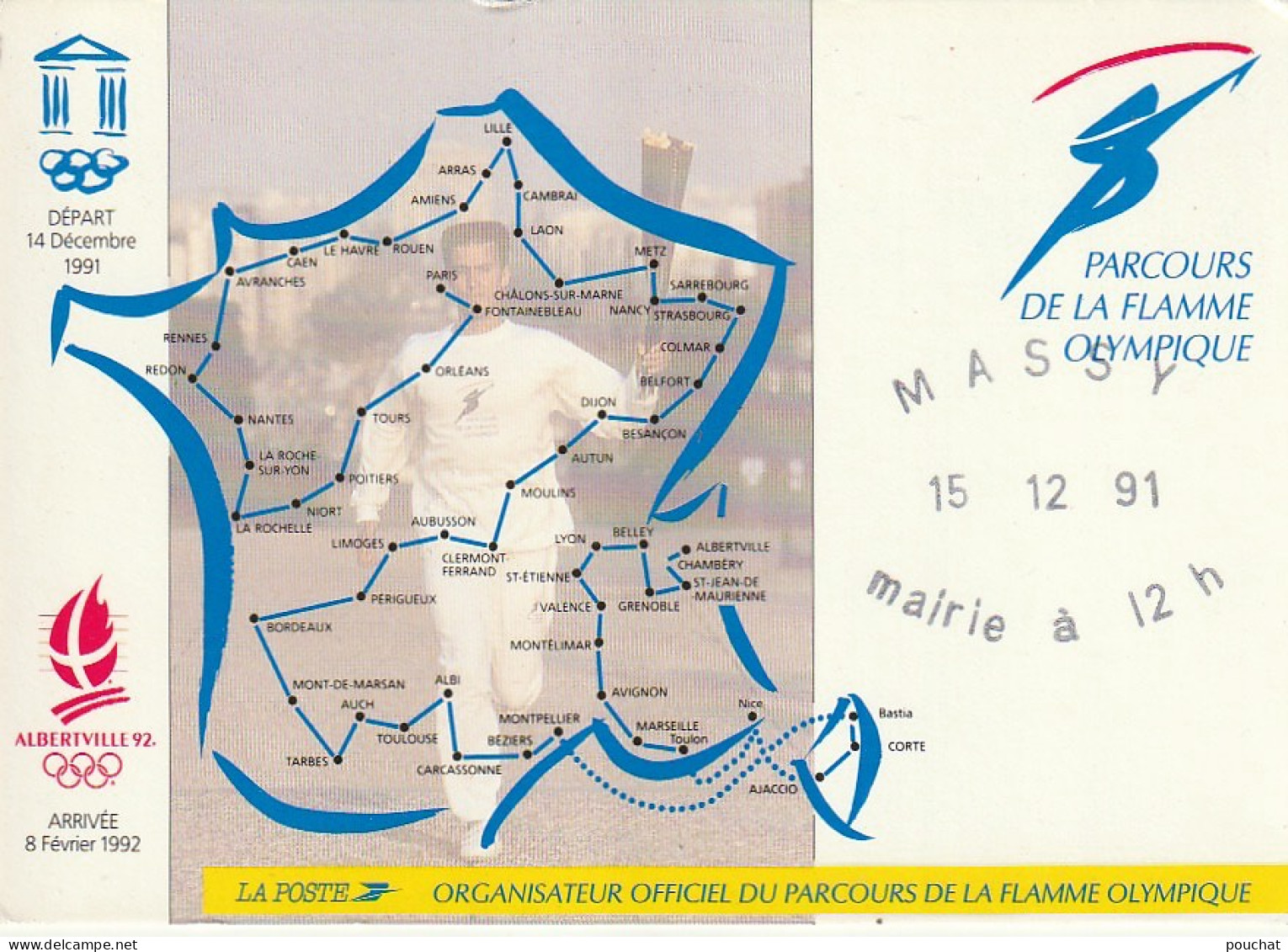 GU Nw - PARCOURS DE LA FLAMME OLYMPIQUE ALBERTVILLE 1992 ( TAMPON MASSY 15/12/1991 ) - 2 SCANS - Jeux Olympiques