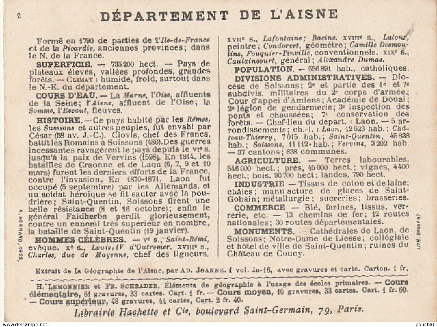 GU Nw -( 02 ) CHROMO DEPARTEMENT DE L' AISNE , LIBRAIRIE HACHETTE - MONUMENTS - ILLUSTRATION NORMAND - Sonstige & Ohne Zuordnung