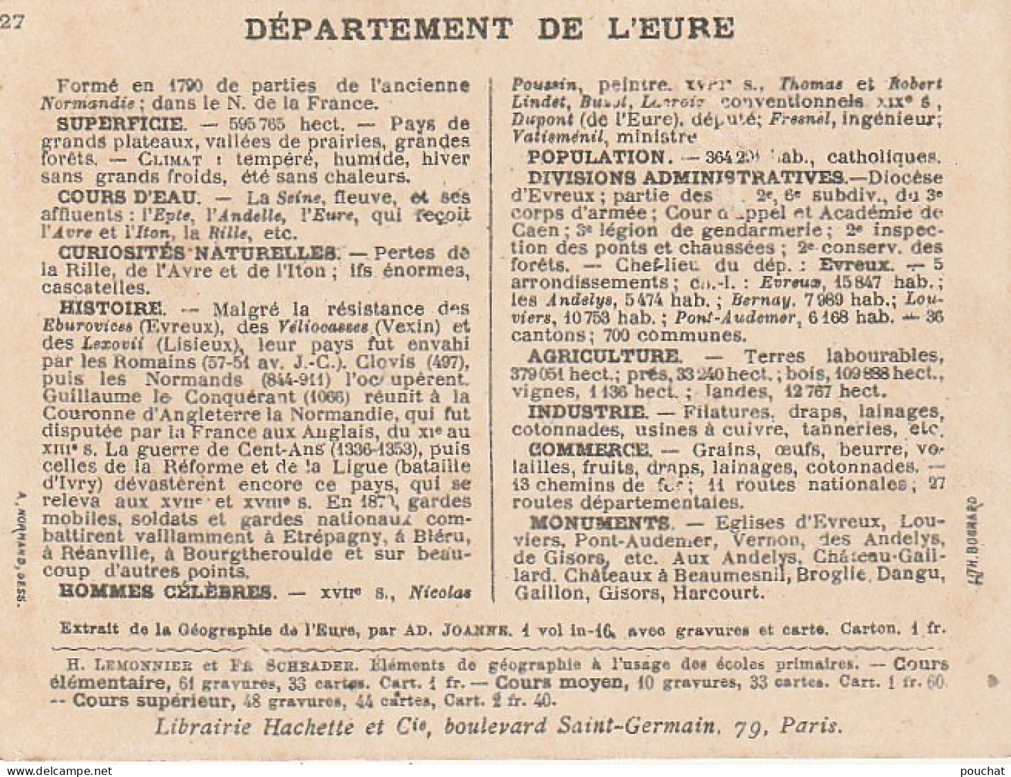 GU Nw -(27 ) CHROMO DEPARTEMENT DE L' EURE , LIBRAIRIE HACHETTE  - MONUMENTS - ILLUSTRATION NORMAND - Autres & Non Classés