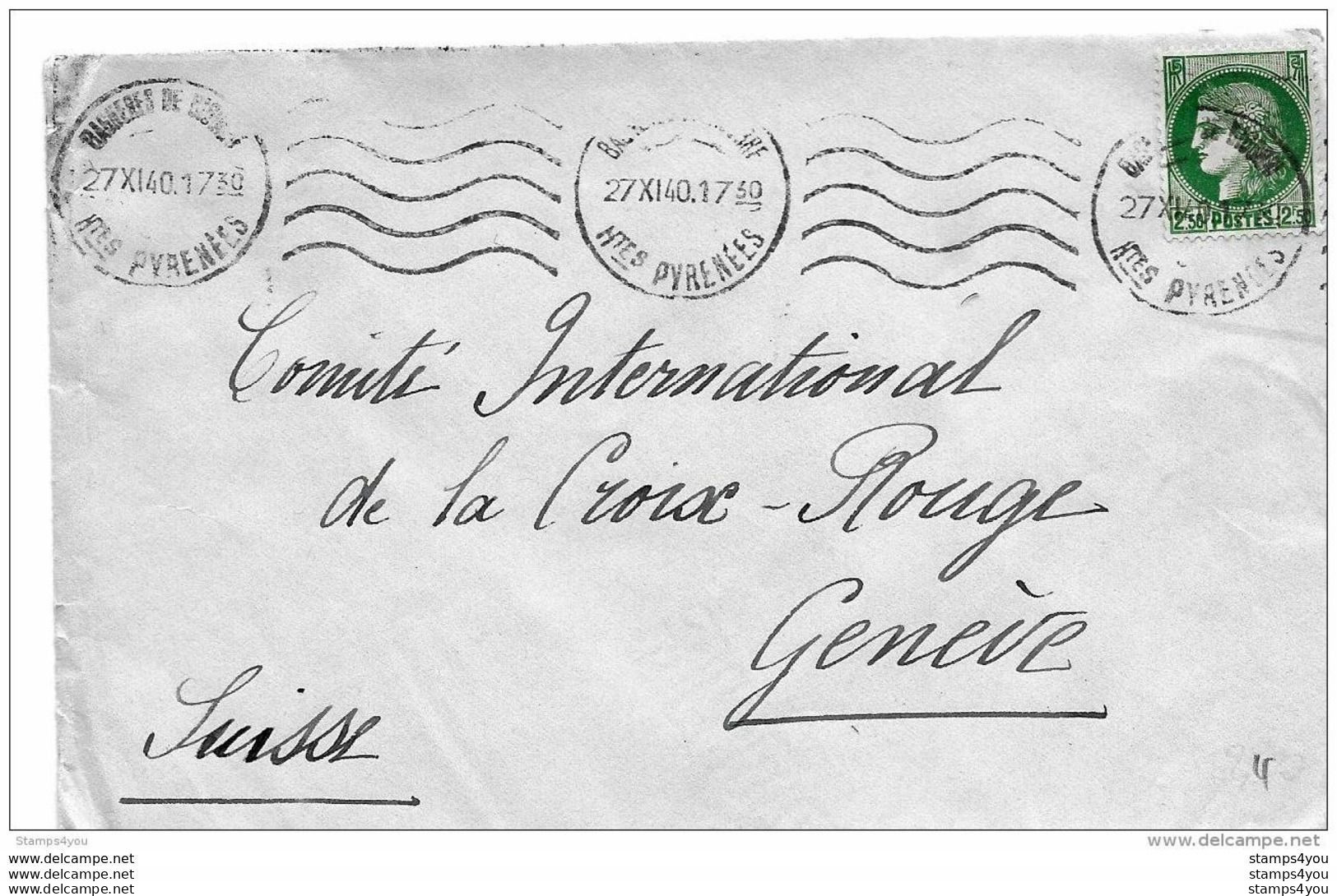 43-3 - Enveloppe Envoyée De Hte Pyrénées Au Service Prisonneirs De Guerre/Croix Rouge Genève 1940 - Guerre Mondiale (Seconde)