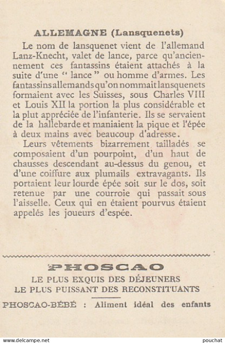 GU Nw - ALLEMAGNE , LANSQUENETS ( XVe SIECLE )- HISTOIRE DU COSTUME - CHROMO PUBLICITAIRE PHOSCAO - Té & Café