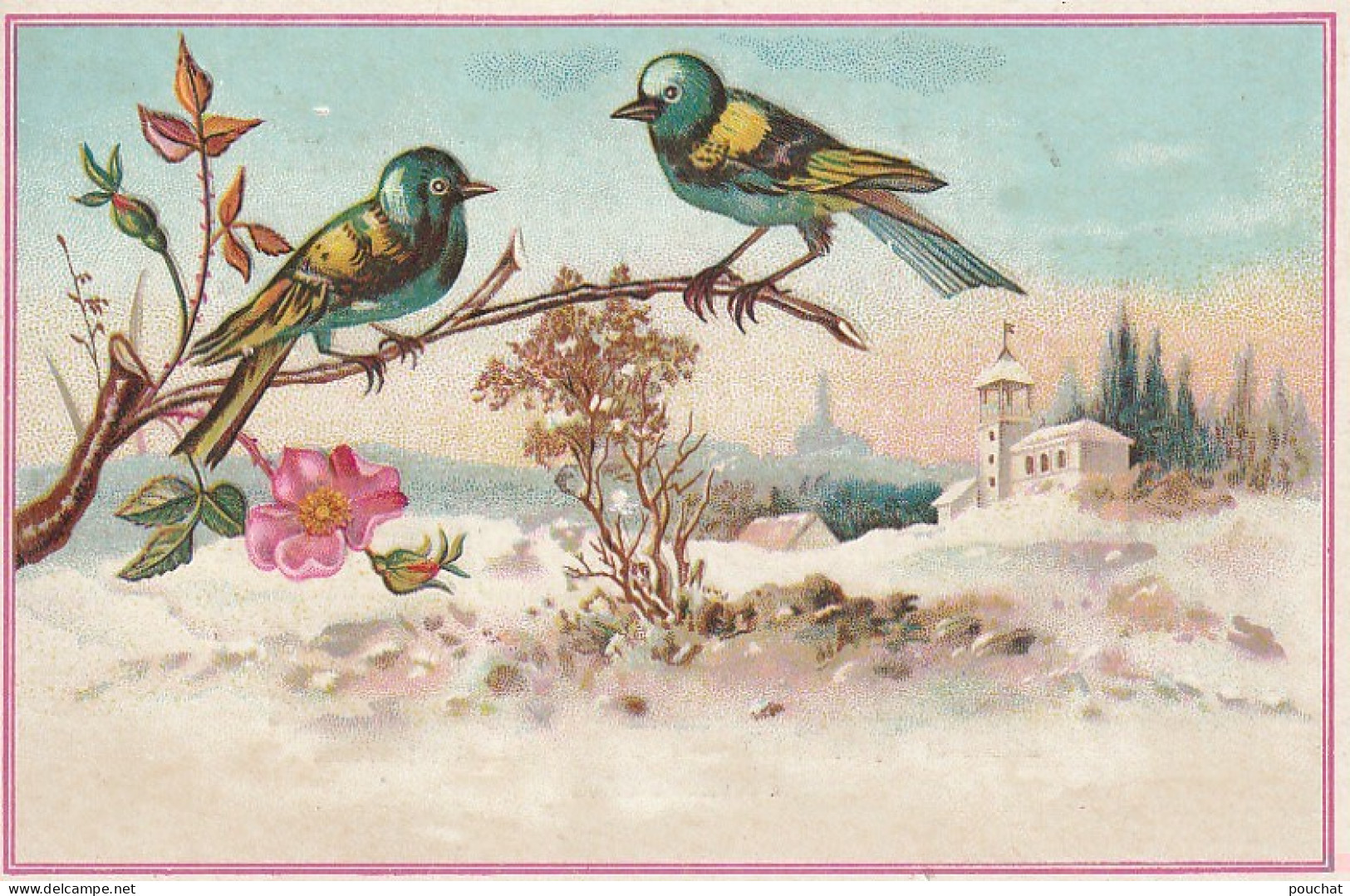 GU Nw - CARTE  PUBLICITAIRE GAUFREE " A LA BOTTE ROUGE " , EMILE LAGARDE , AGEN - ILLUSTRATION PAYSAGE ENNEIGE, OISEAUX  - Other & Unclassified