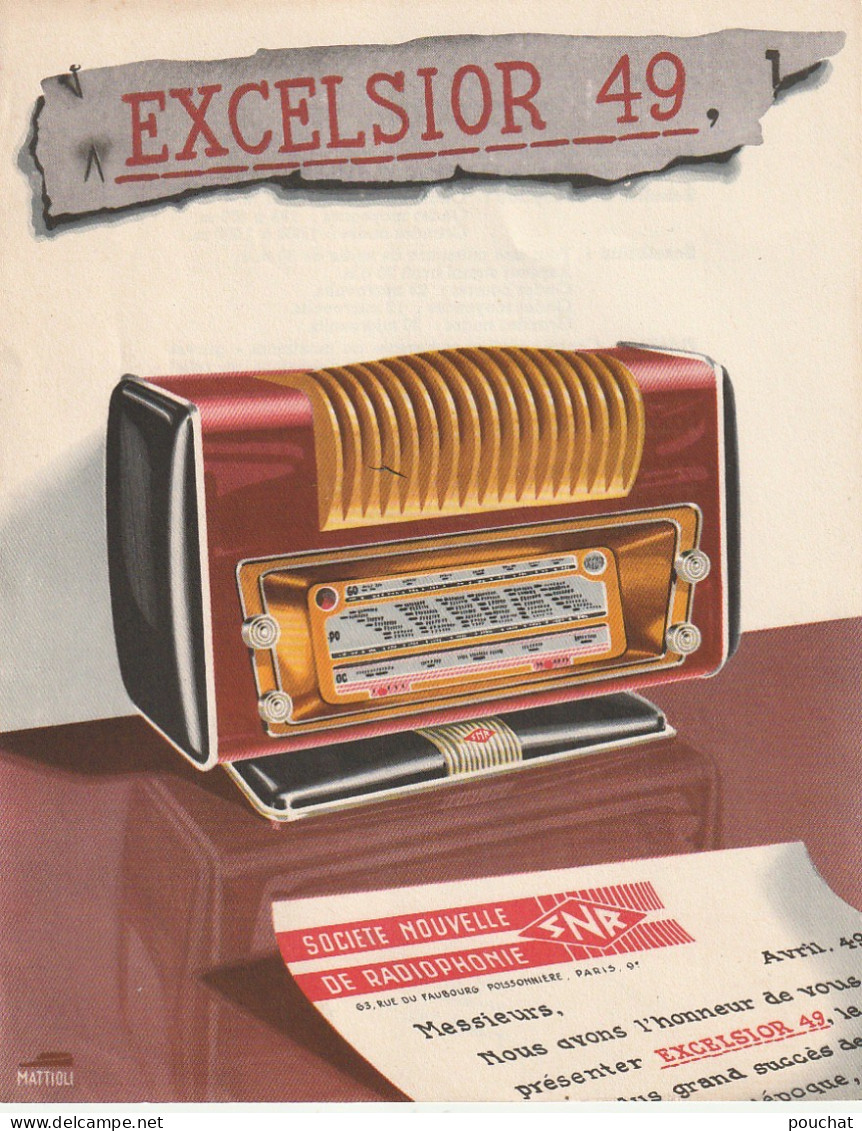 GU Nw - " EXCELSIOR 49 " , RADIOPHONE - CARACTERISTIQUES - AGENT DISTRIBUTEUR MAISON DAVID , AGEN (47) - Reclame