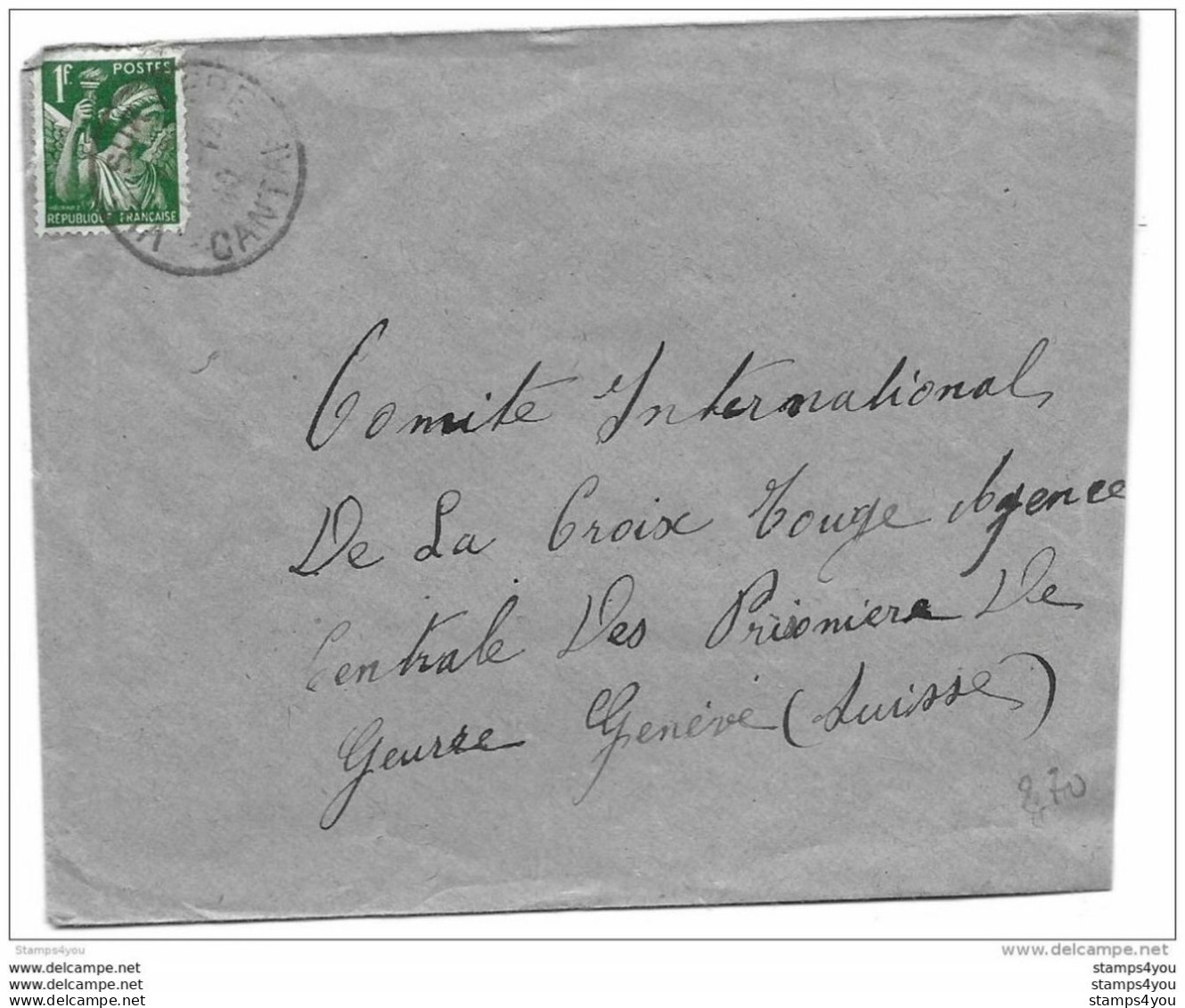 43-7 - Enveloppe Envoyée Du Cantal Au Service Prisonniers De Guerre/Croix Rouge/Genève 1940 - WW2 (II Guerra Mundial)