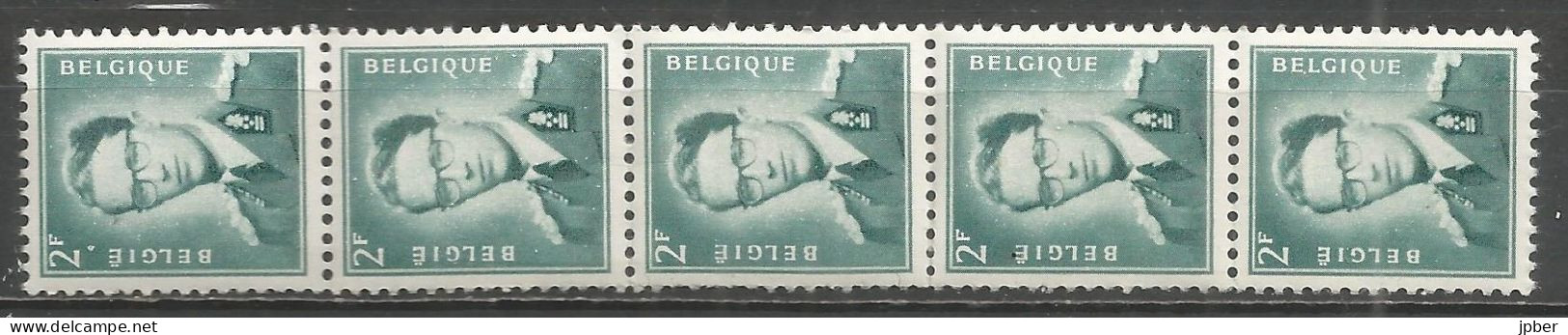 Belgique - Baudouin "Lunettes" Bande 5 Timbres Avec N° 045 Au Verso - N° R38 - Rollen