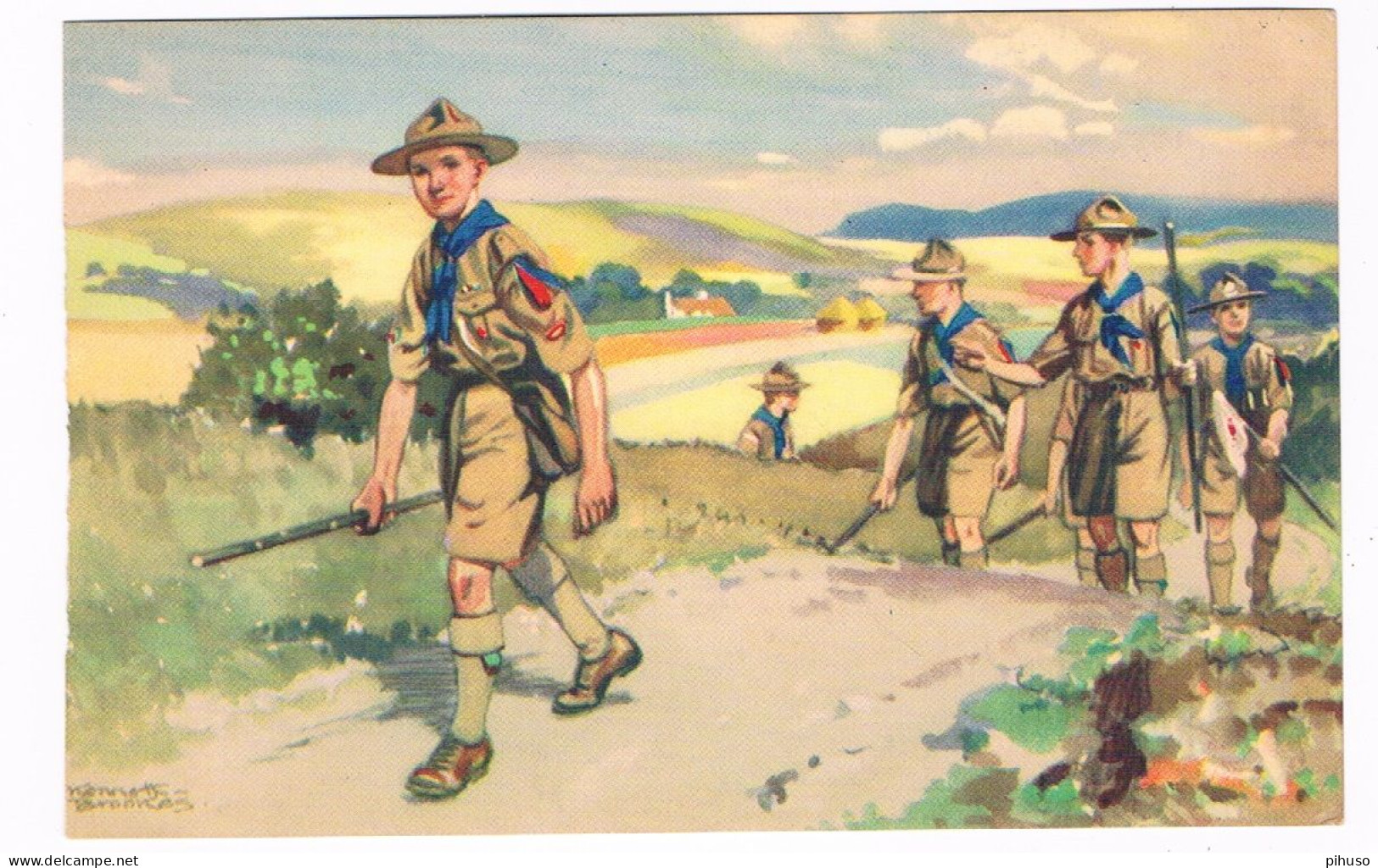 SCOUT-71  Boy Scouts Walking In The Mountains - Scoutismo