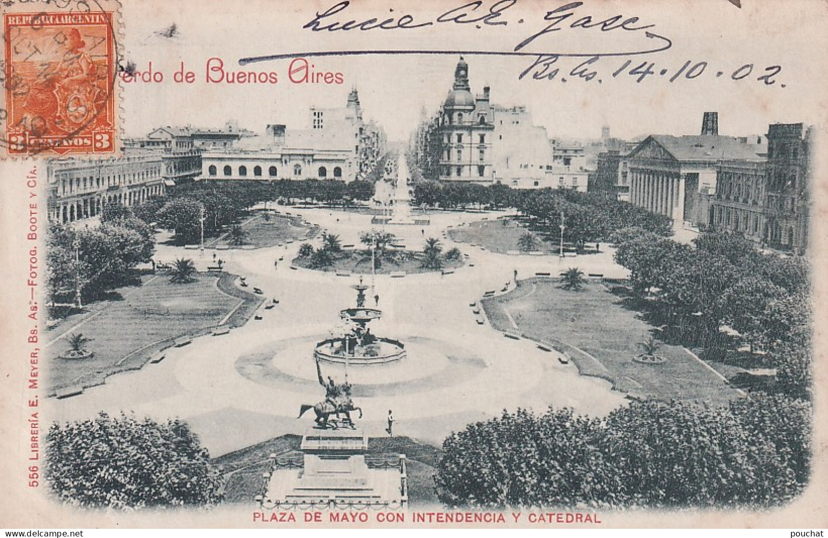 DE Nw28- PLAZA DE MAYO CON INTENDENCIA Y CATEDRAL - RECUERDO DE BUENOS AIRES - ARGENTINA - OBLITERATION 1902 - Argentina