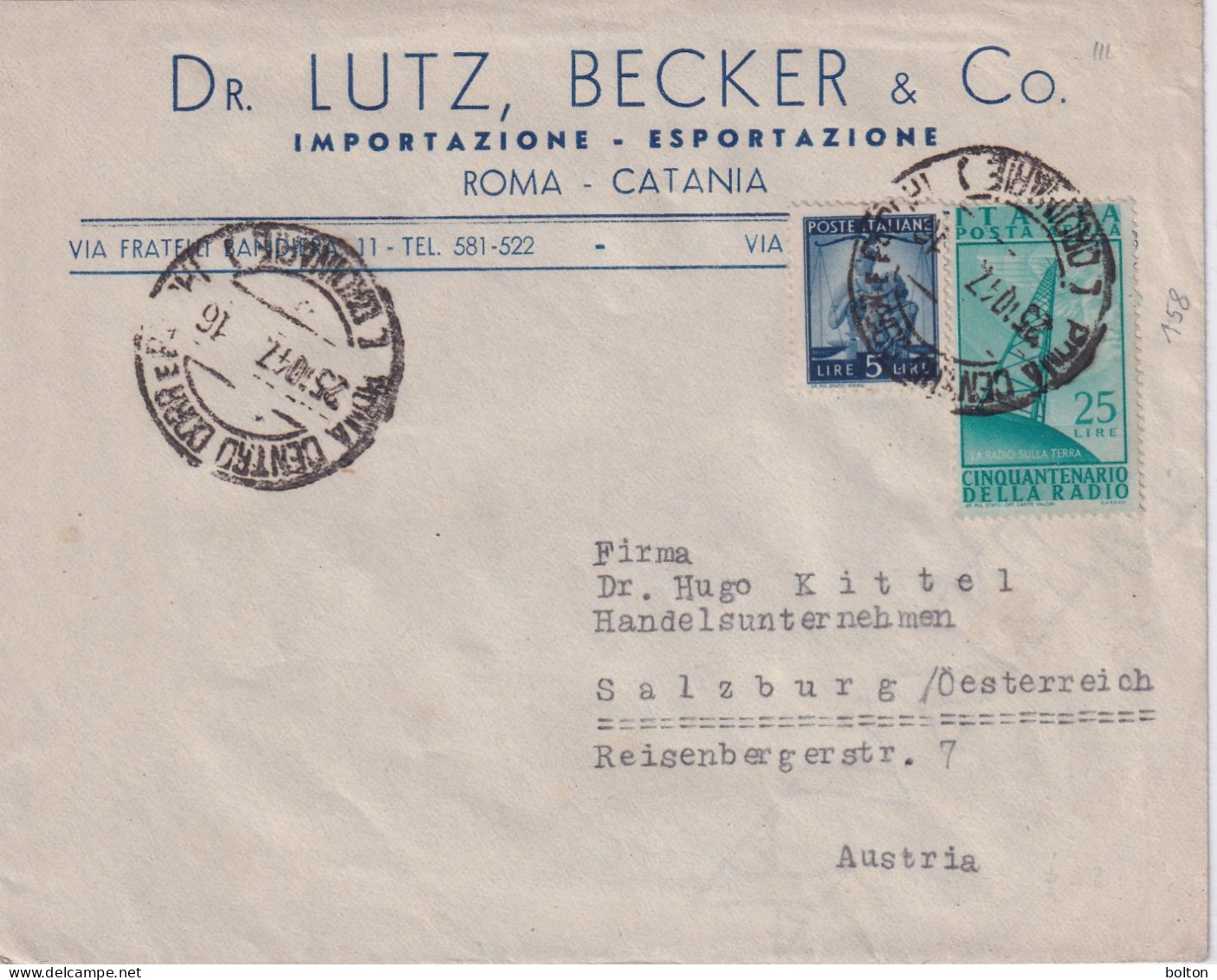 1947 Busta  Con Affrancatura 25 Lire Cinquantenario Della Radio - 1946-60: Poststempel