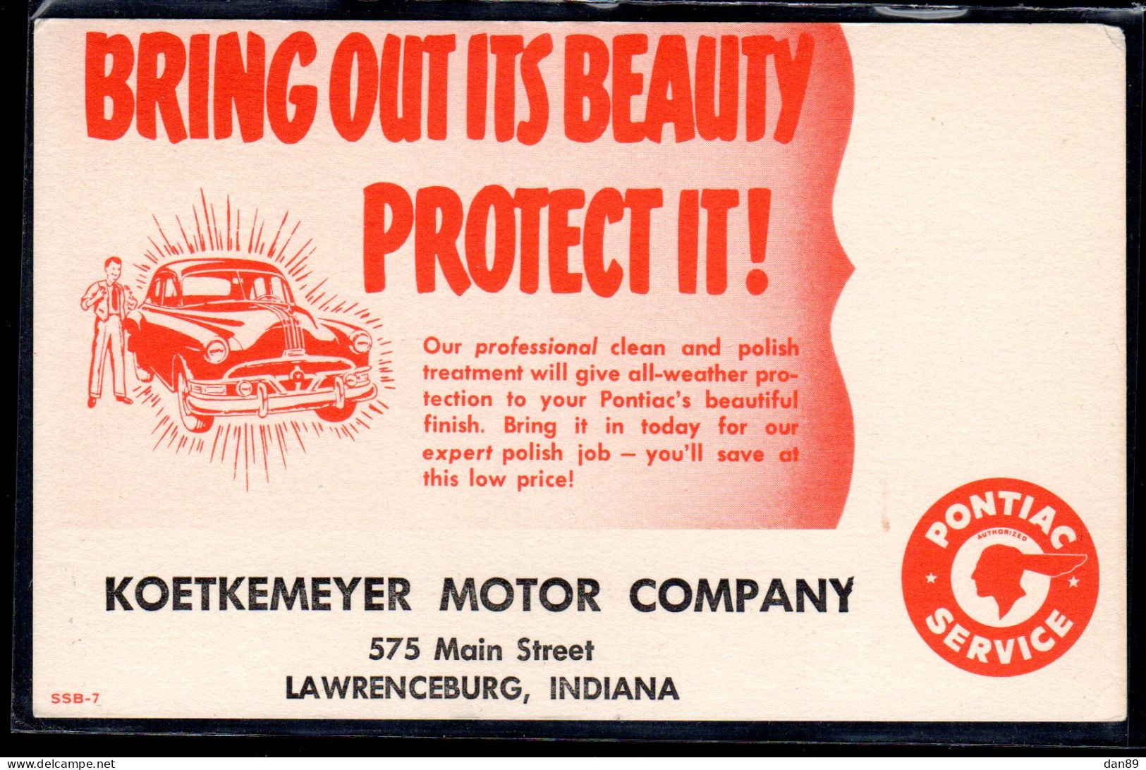 PONTIAC SERVICE 1950s - KOETKEMEYER MOTOR COMPANY - LAWRENCEBURG INDIANA SSB-7 - Ref  055 - Advertising