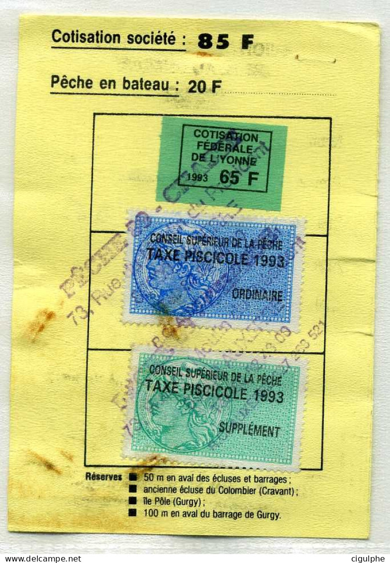 Fiscaux Permis De Pêche 1993 Yonne - Timbres