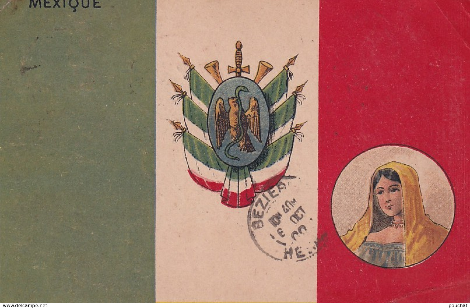 DE Nw29- MEXIQUE - DRAPEAU AVEC EMBLEMES - MEDAILLON AVEC PORTRAIT - BANDERA MEXICANA - MEXICO - Mexico