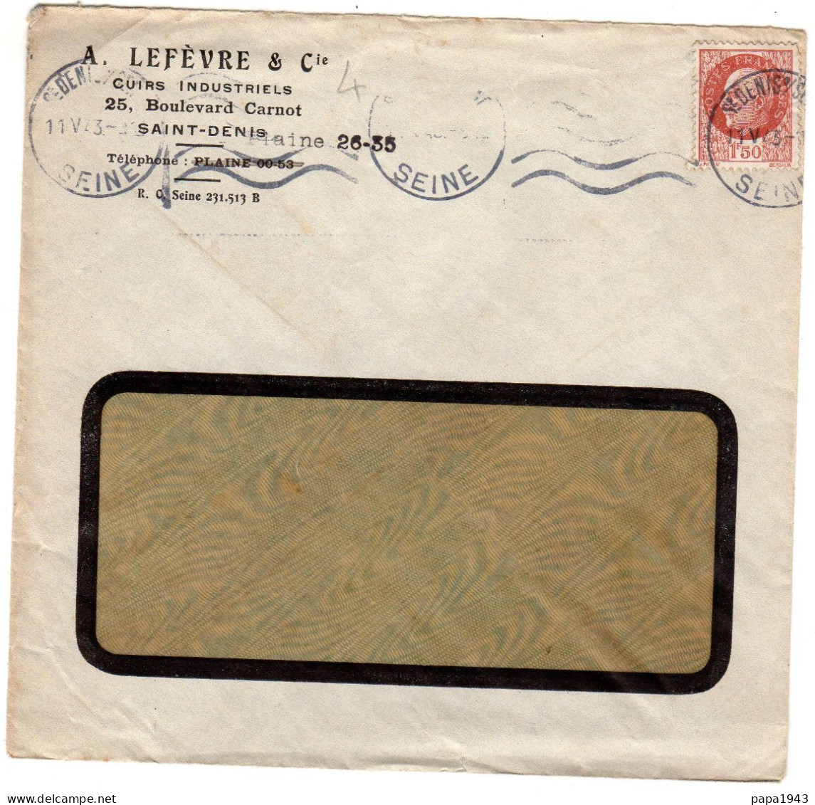 1943  CAD  Saint DENIS  "  A LEFEVRE & CIE  Bd Carnot " - Cartas & Documentos