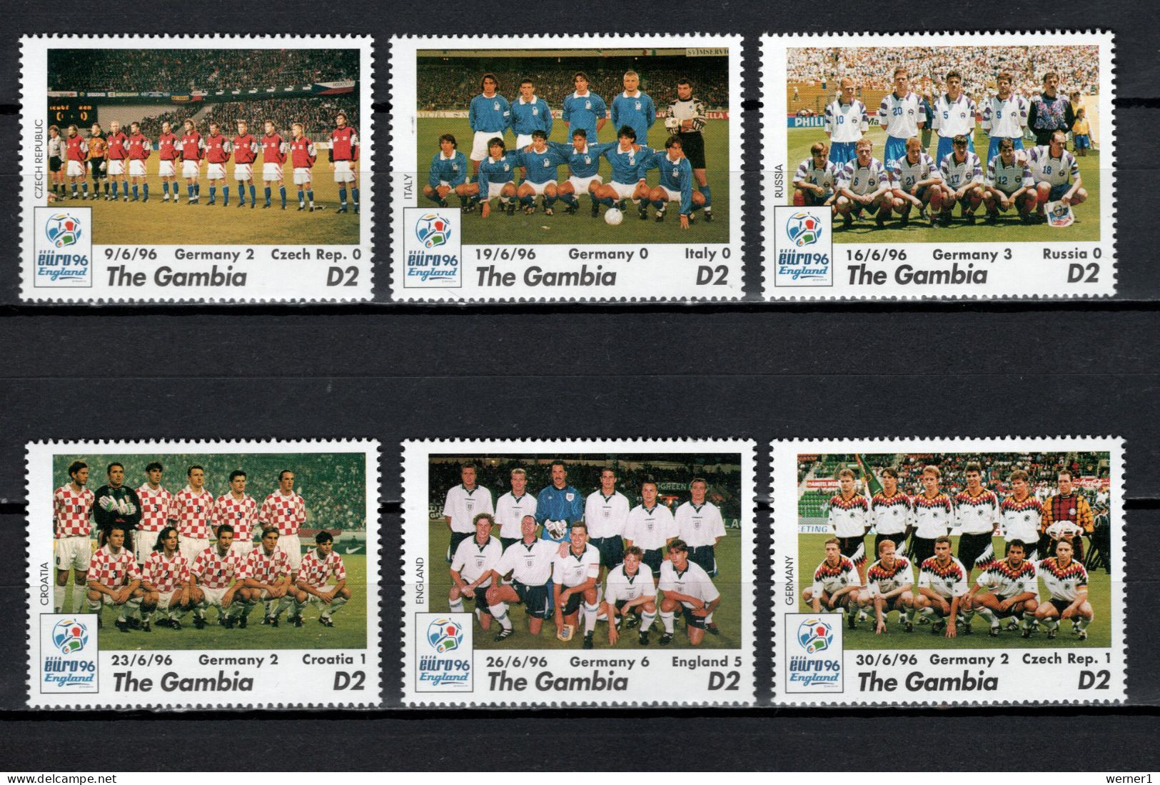 Gambia 1996 Football Soccer European Championship, Set Of 6 + 6 S/s With Winners Overprint MNH - Championnat D'Europe (UEFA)