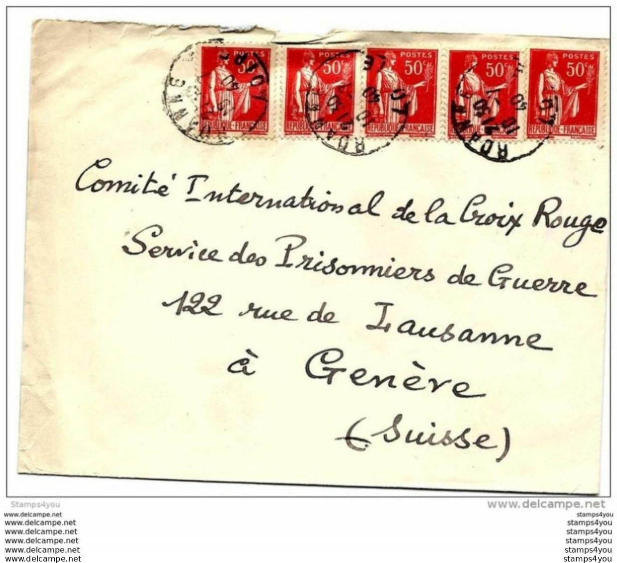 64 - 57 - Enveloppe Envoyée De Roanne Au Service Des Prisonniers De Guerre Croix Rouge Genève 1940 - 2. Weltkrieg 1939-1945