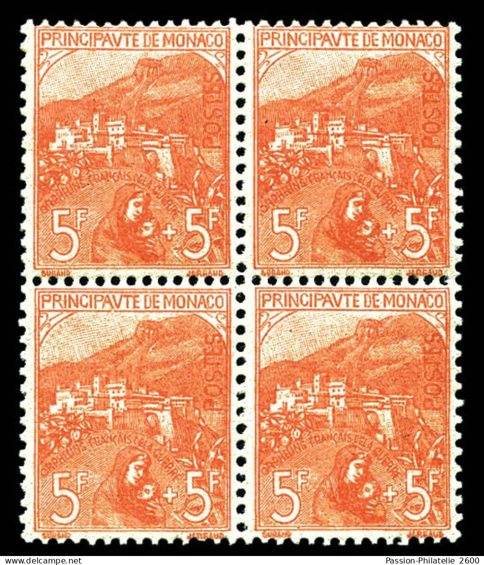 N°33, Orphelins, 5F +5F Rose Sur Verdâtre En Bloc De Quatre Très Bon Centrage, Fraîcheur Postale - Unused Stamps
