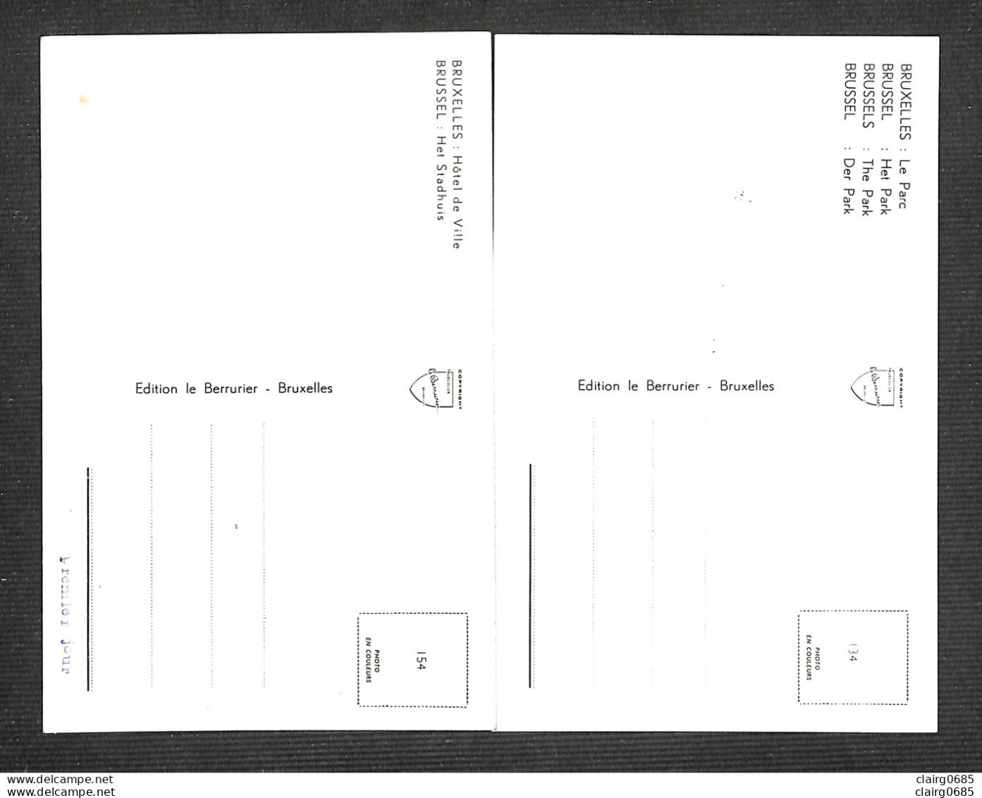 BELGIQUE - BELGIE - 2 Cartes MAXIMUM 1956-1961 - BRUXELLES - Le Parc - Hôtel De Ville - 1951-1960