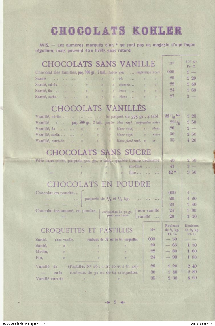Chocolats Et Cacaos ( Grison ) Manuel Fréres Lausanne Diverses Marques Suisse 1 Mai 1909 - Schokolade
