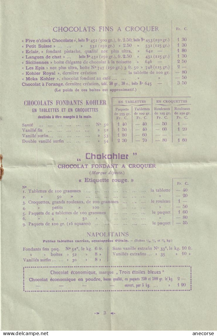 Chocolats Et Cacaos ( Grison ) Manuel Fréres Lausanne Diverses Marques Suisse 1 Mai 1909 - Chocolat