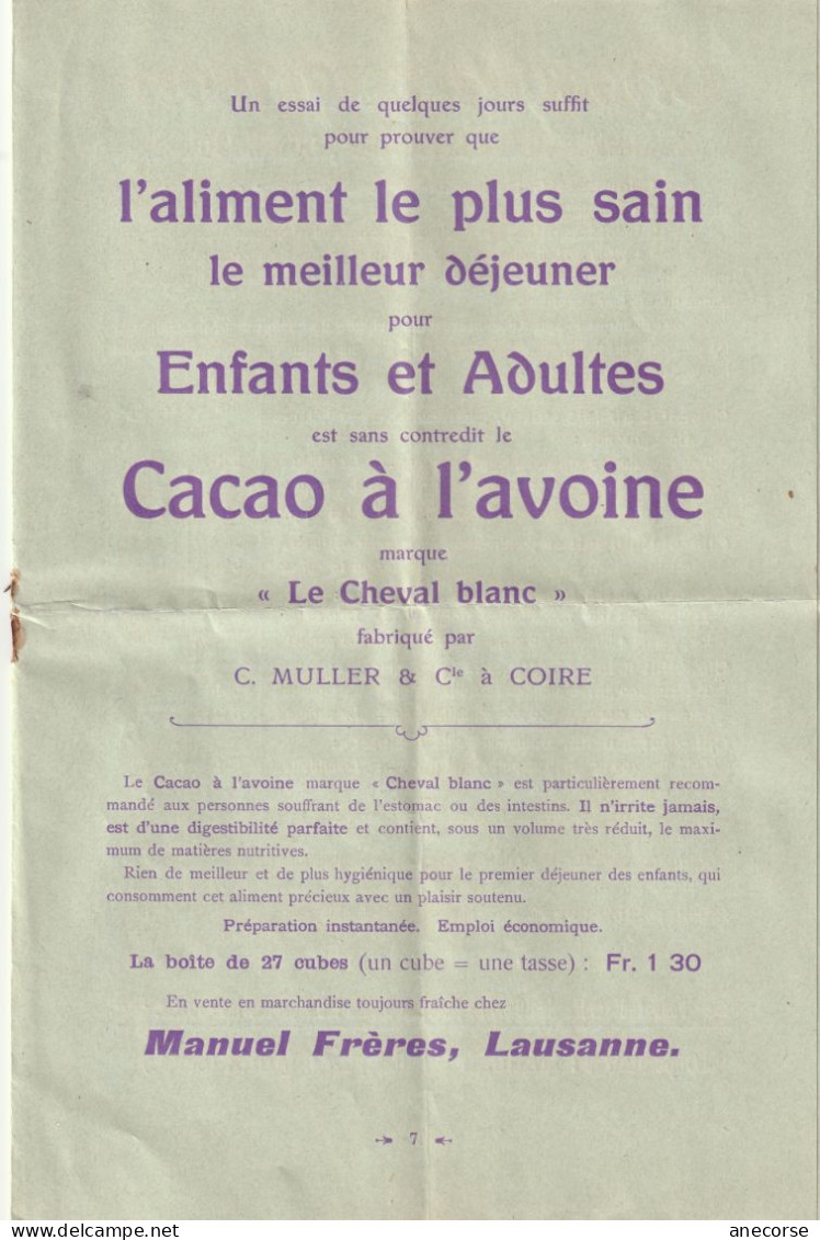 Chocolats Et Cacaos ( Grison ) Manuel Fréres Lausanne Diverses Marques Suisse 1 Mai 1909 - Chocolate