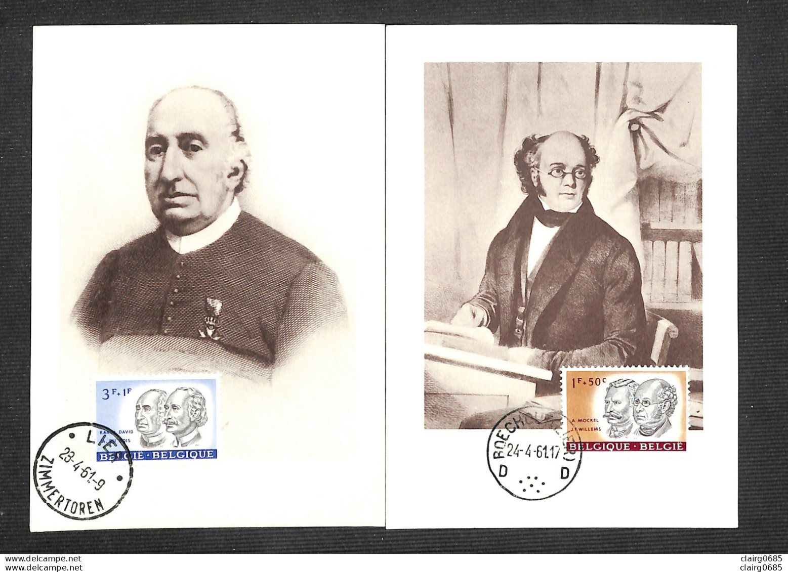 BELGIQUE - BELGIE - 2 Cartes MAXIMUM 1961 - LIEGE - Kanunnik J. DAVID - BOECHOUT - Jan-Frans WILLEMS - 1961-1970