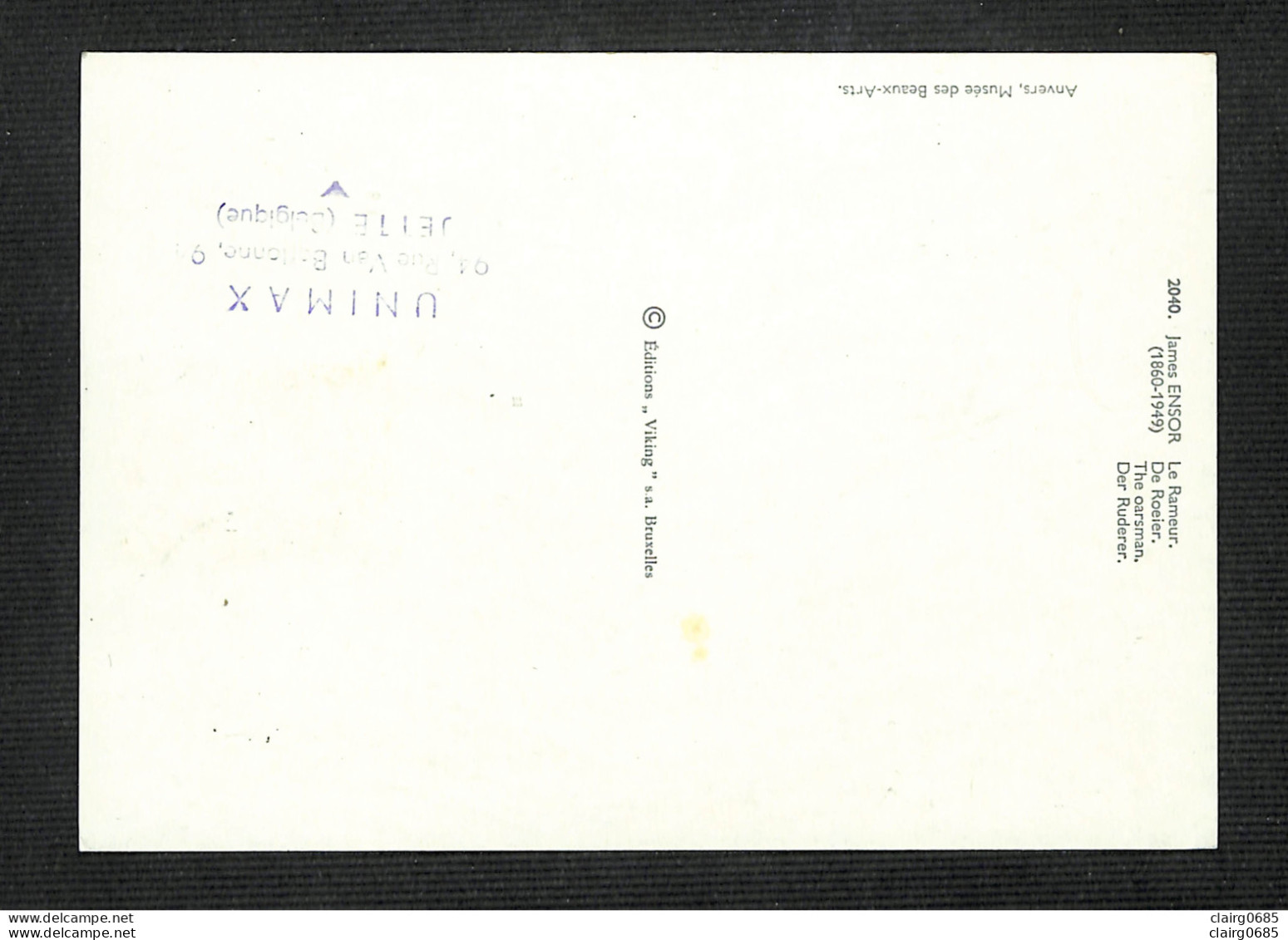BELGIQUE - BELGIE - Carte MAXIMUM 1958 - ANTWERPEN - James ENSOR - Le Rameur - 1951-1960