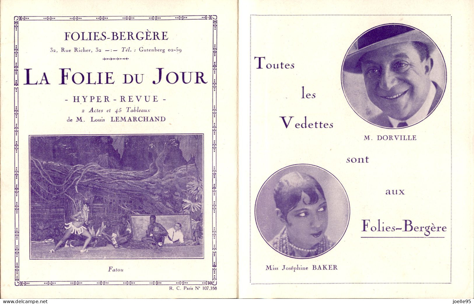 France - REVUE DES FOLIES BERGERE 1926 1927 JOSEPHINE BAKER PROGRAMME DU SPECTACLE - Programs