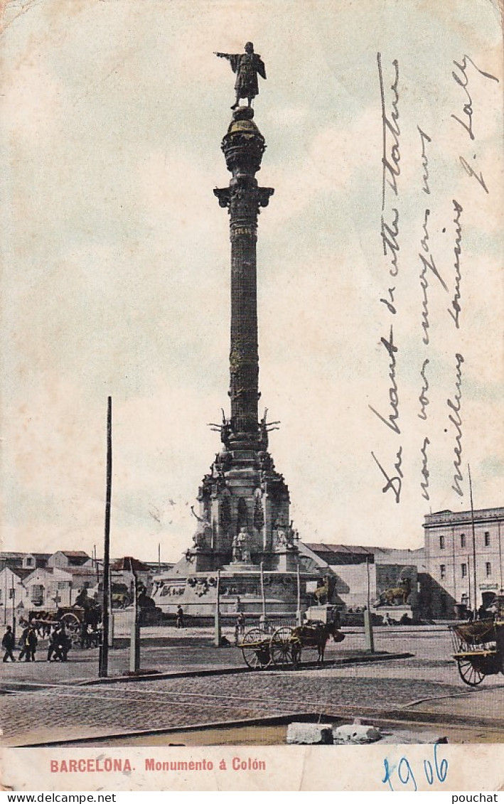 DE Nw31- MONUMENTO A COLON , BARCELONA - CARRUAJES - OBLITERATION 1906 - Barcelona