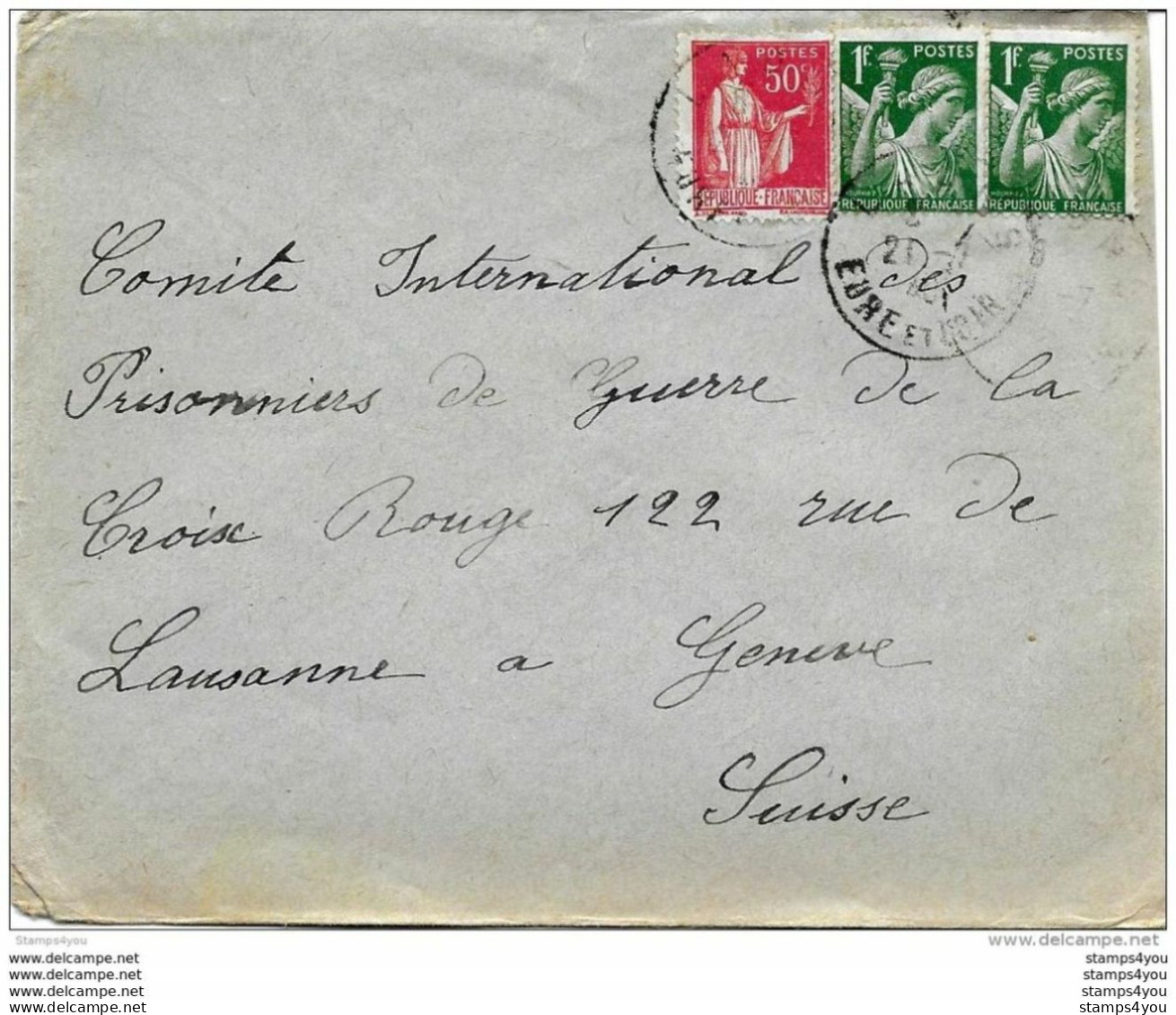 64 - 52 - Enveloppe Envoyée D'Eure Et Loire à La Croix Rouge / Agence Prisonniers De Guerre Genève 1940 - 2. Weltkrieg 1939-1945