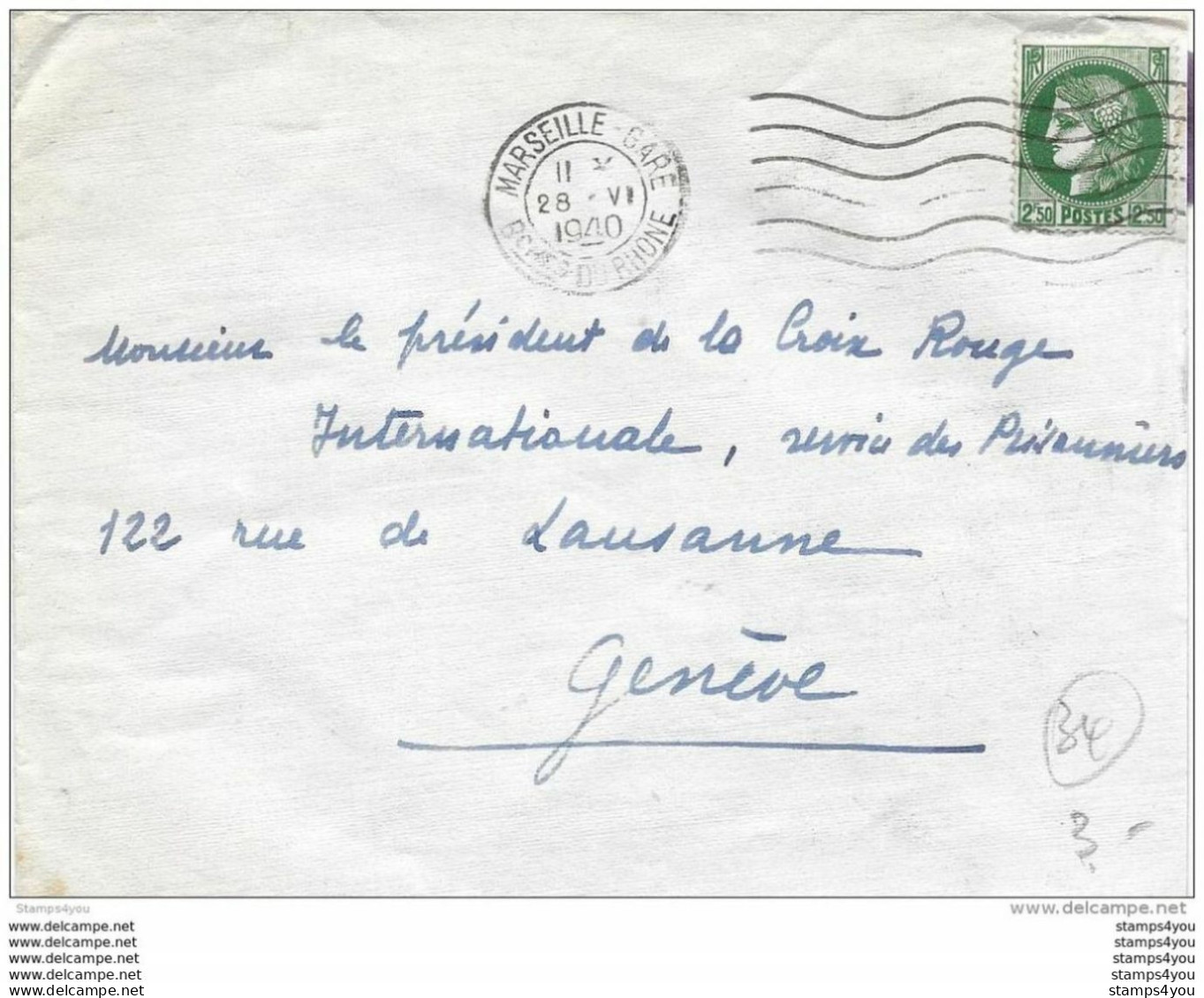 64 - 34 - Enveloppe Envoyée De Marseille à L'agence Prisonniers De Guerre Croix-Rouge Genève 1940 - Guerra Del 1939-45