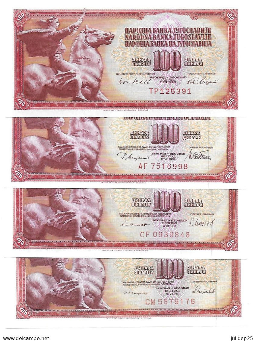 Yougoslavie Yugoslavia 100 Dinara 1965 / 1978 / 1981 / 1986 UNC / NEUF - Yugoslavia