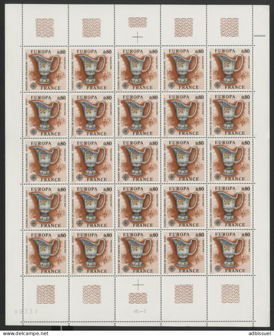 N° 1877 0,80 Fr EUROPA FAIENCE Feuille De 25 Ex. Vendue à La Valeur Faciale. ** MNH COTE 17,50 € (voir Description) - Full Sheets