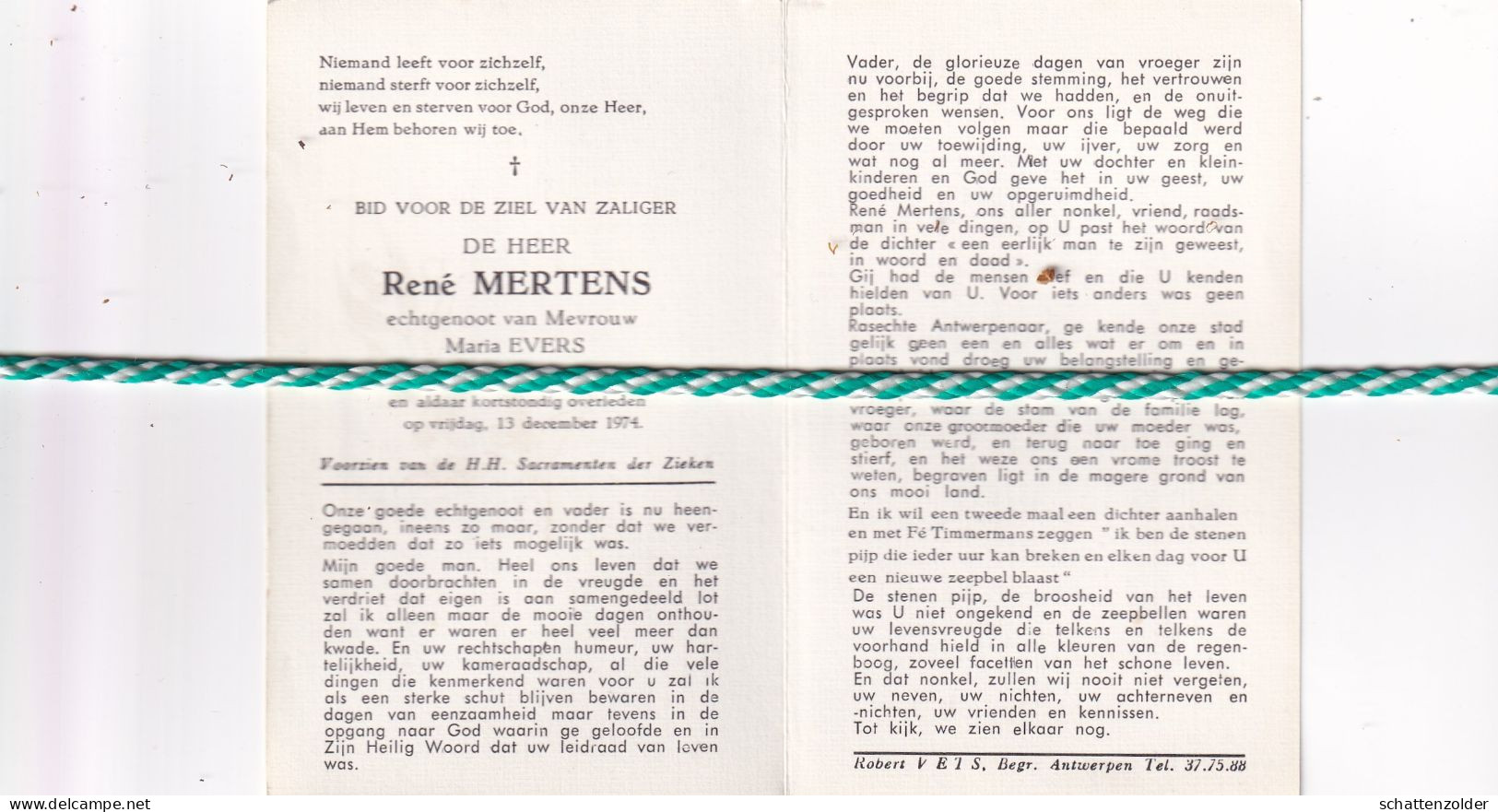 René Mertens-Evers, Antwerpen 1900, 1974 - Obituary Notices