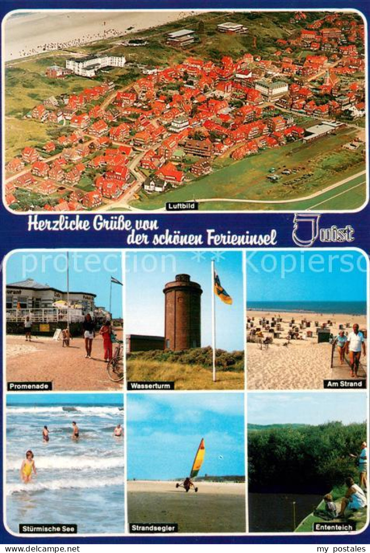 73778980 Juist Nordseebad Fliegeraufnahme Promenade Wasserturm Strand Strandsegl - Juist