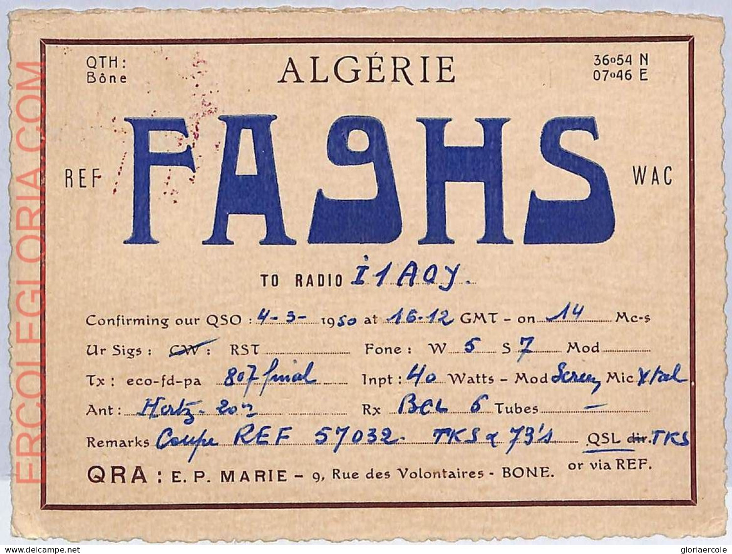 Ad8995 - ALGERIA - RADIO FREQUENCY CARD - 1950 - Radio