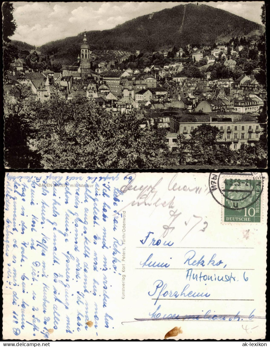 Ansichtskarte Baden-Baden Stadt Mit Merkur 1959 - Baden-Baden