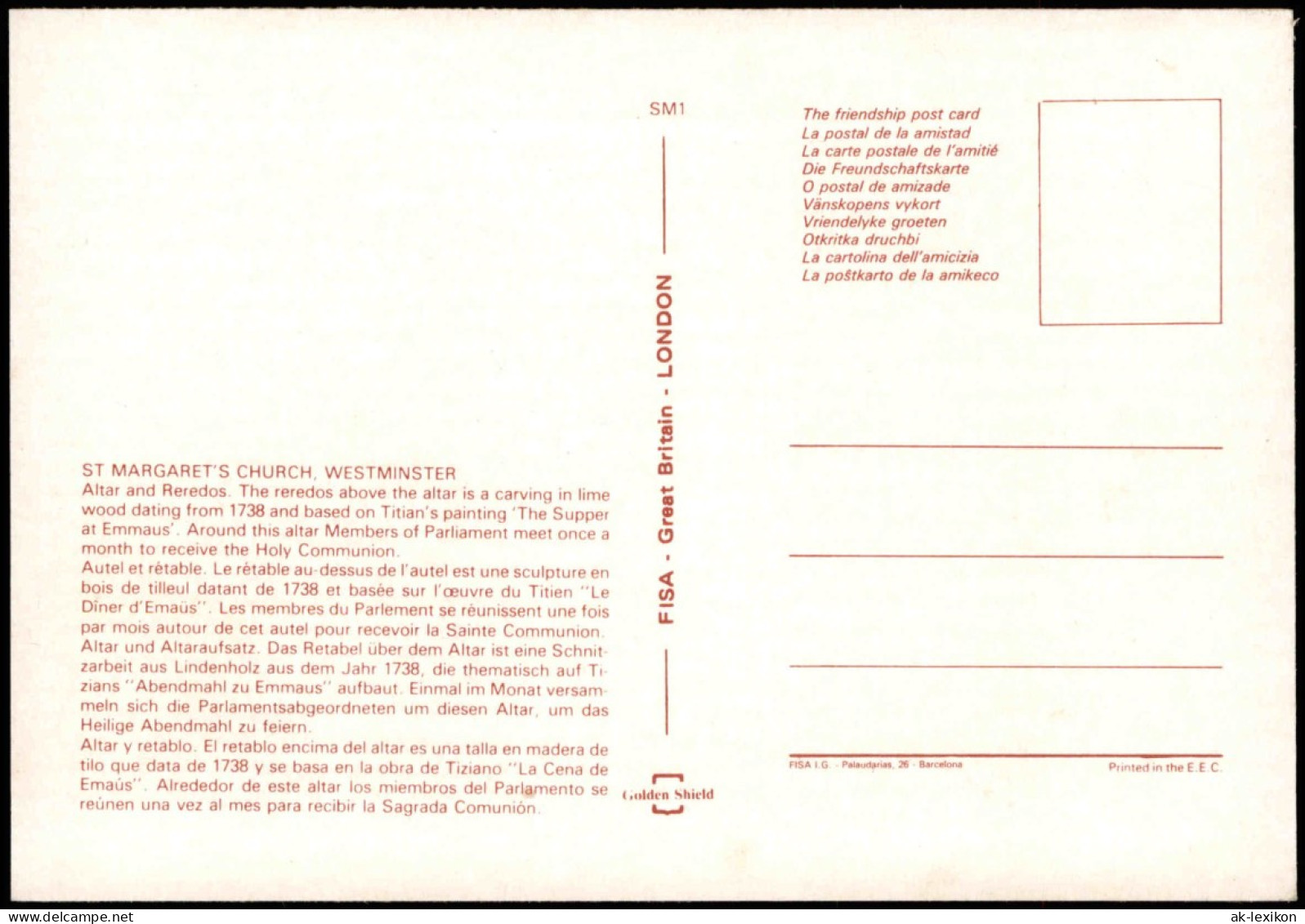 Postcard London ST MARGARET'S CHURCH, WESTMINSTER 1980 - Otros & Sin Clasificación