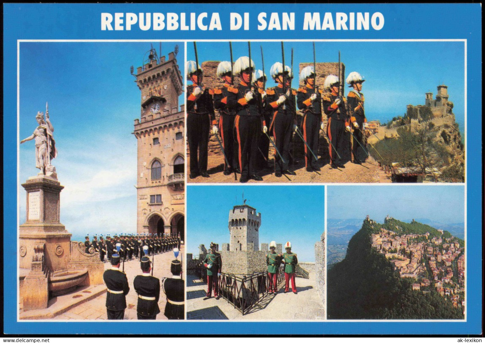 San Marino Mehrbild-AK U.a. Milizia Uniformata   Veduta Aerea Della Città 1980 - San Marino