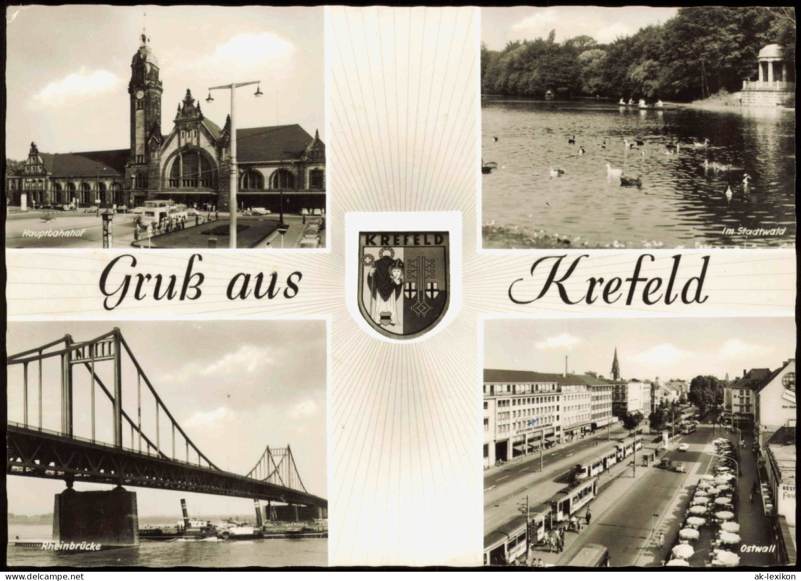 Krefeld Crefeld  Bahnhof, Stadtwald-Teich, Ostwall, Rhein-Brücke 1970 - Krefeld