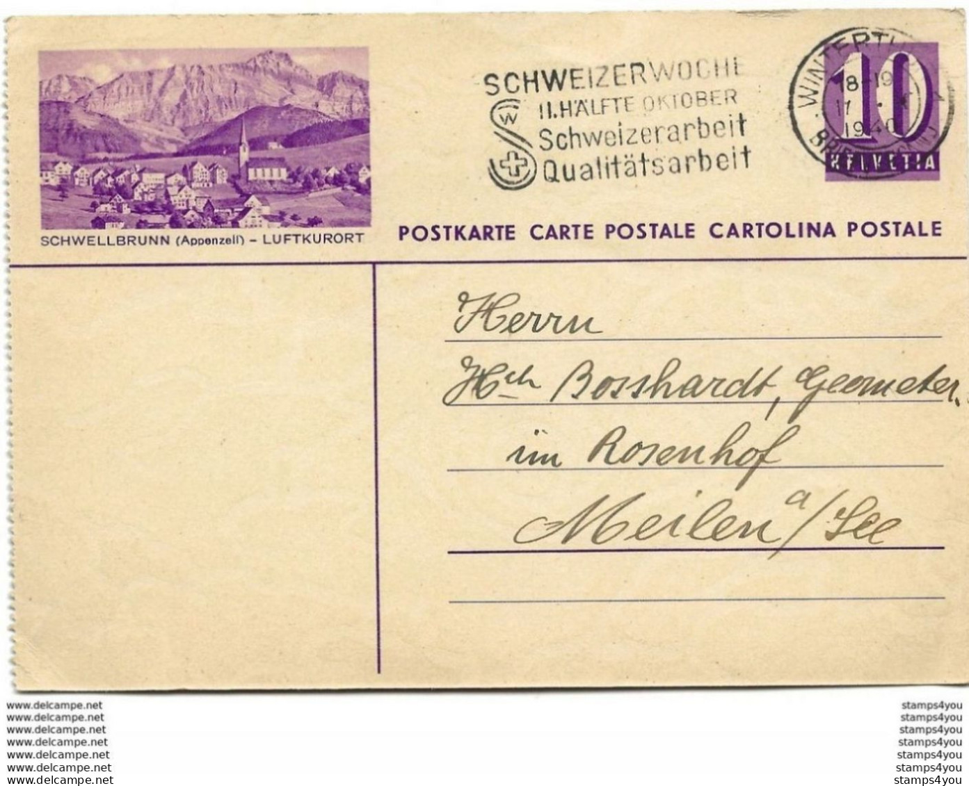 207 - 15 - Entier Postal Avec Illustration "Schwellbrunn" Oblit Mécanique 1940 - Postwaardestukken