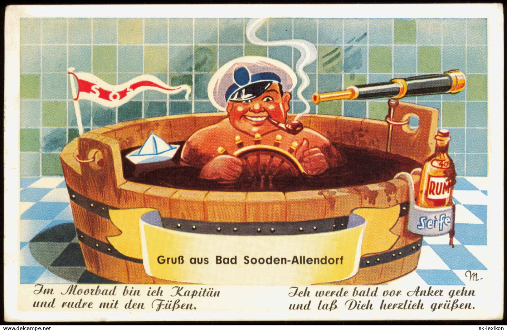 Ansichtskarte Bad Sooden-Allendorf Scherzkarte Kapitän In Badewanne 1956 - Bad Sooden-Allendorf