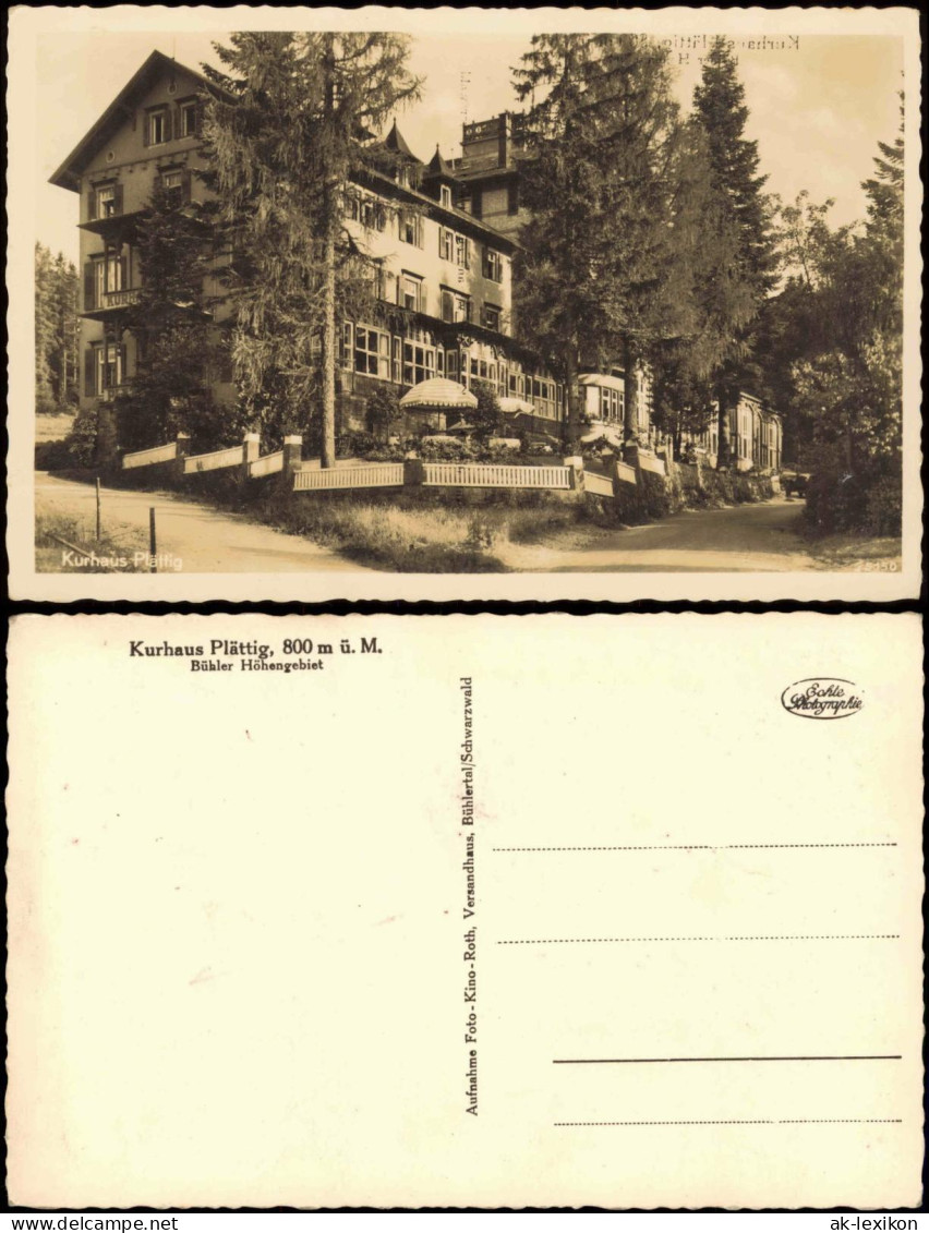 Ansichtskarte Bühl (Baden) Kurhaus Plättig, 800 M ü. M. 1938 - Bühl